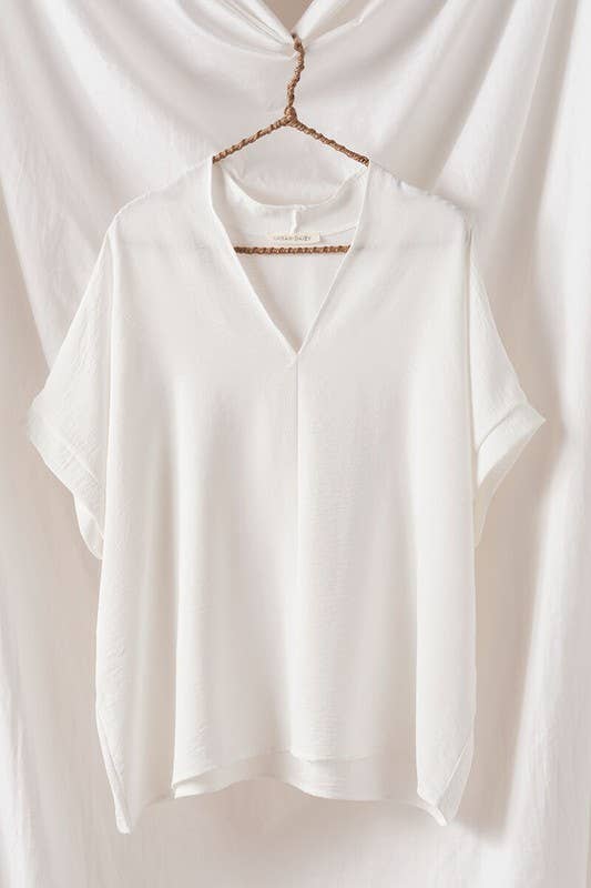 Olivia V-Neck Folded Short Sleeve Top-GD