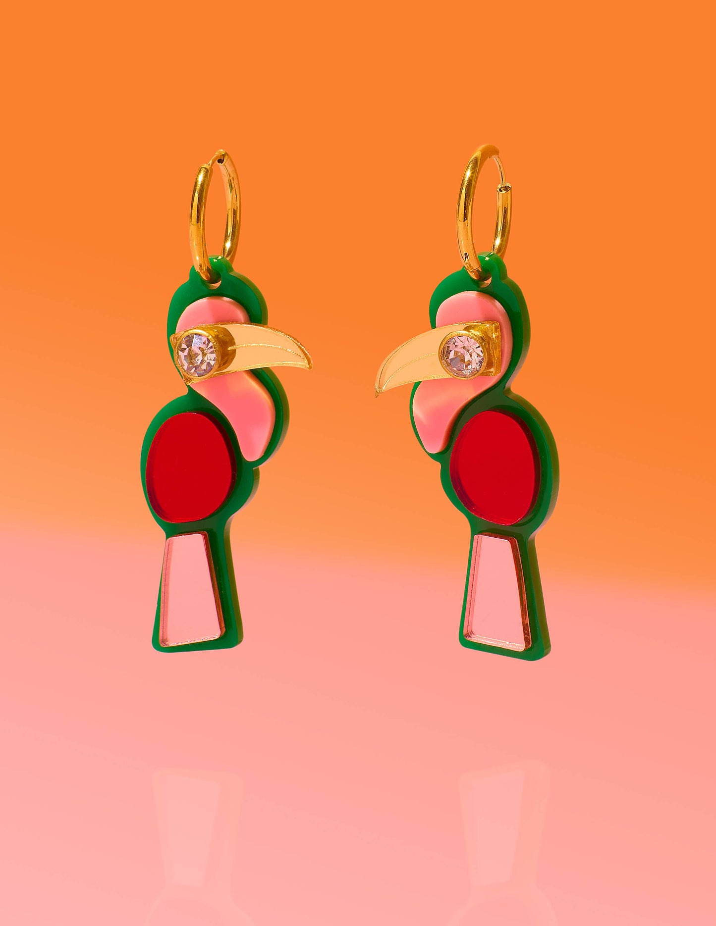 Toucan Hoop Earrings Green Multi