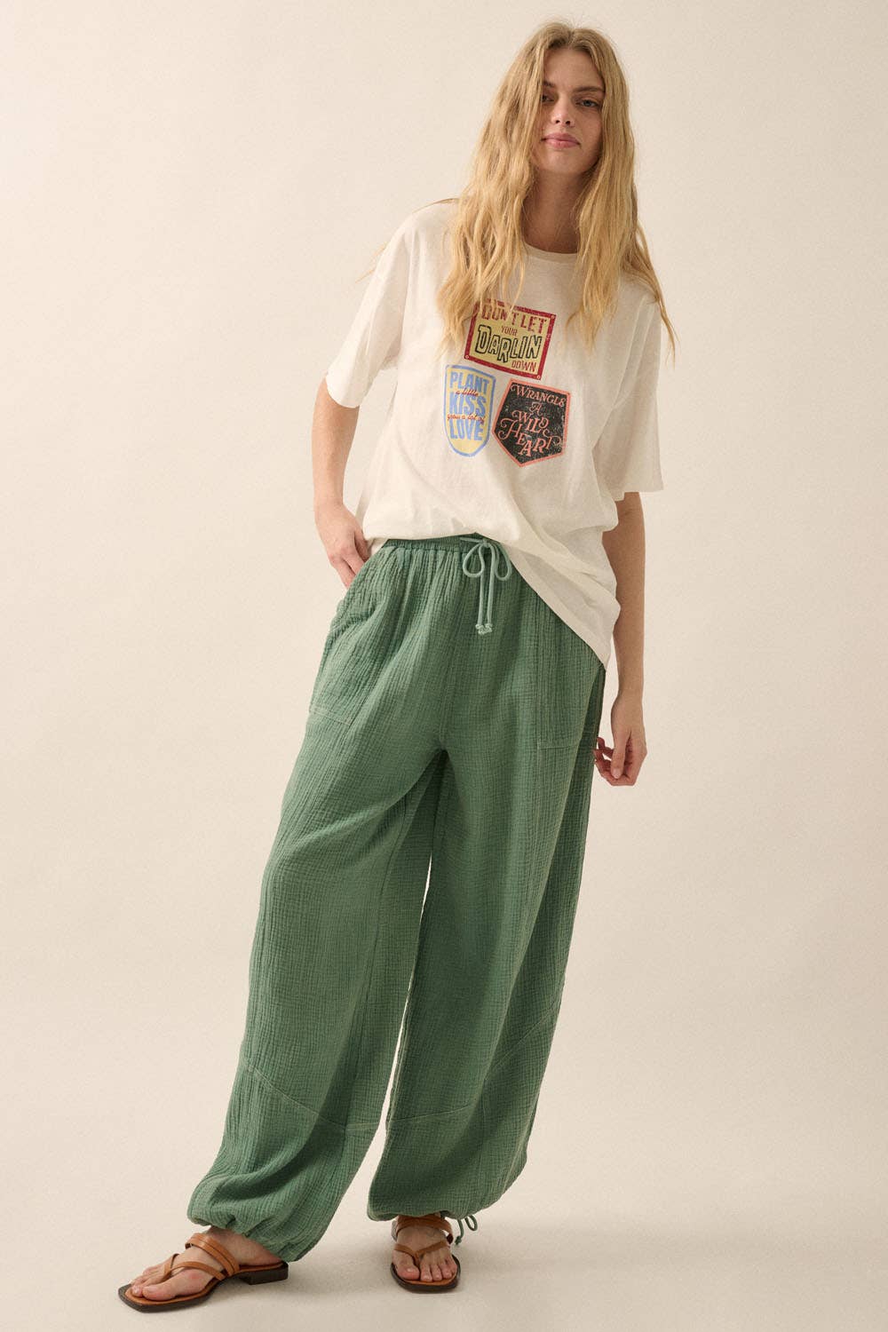 Mandi - Mineral Washed Crinkle Cotton Parachute Pants