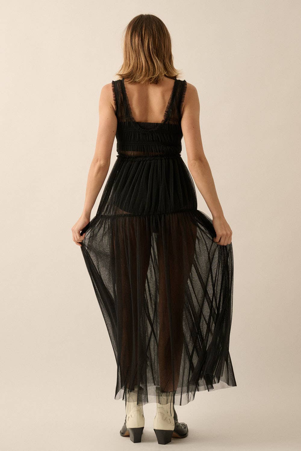 Jill Scoop-Neck Smocked-Bodice Organza Dress