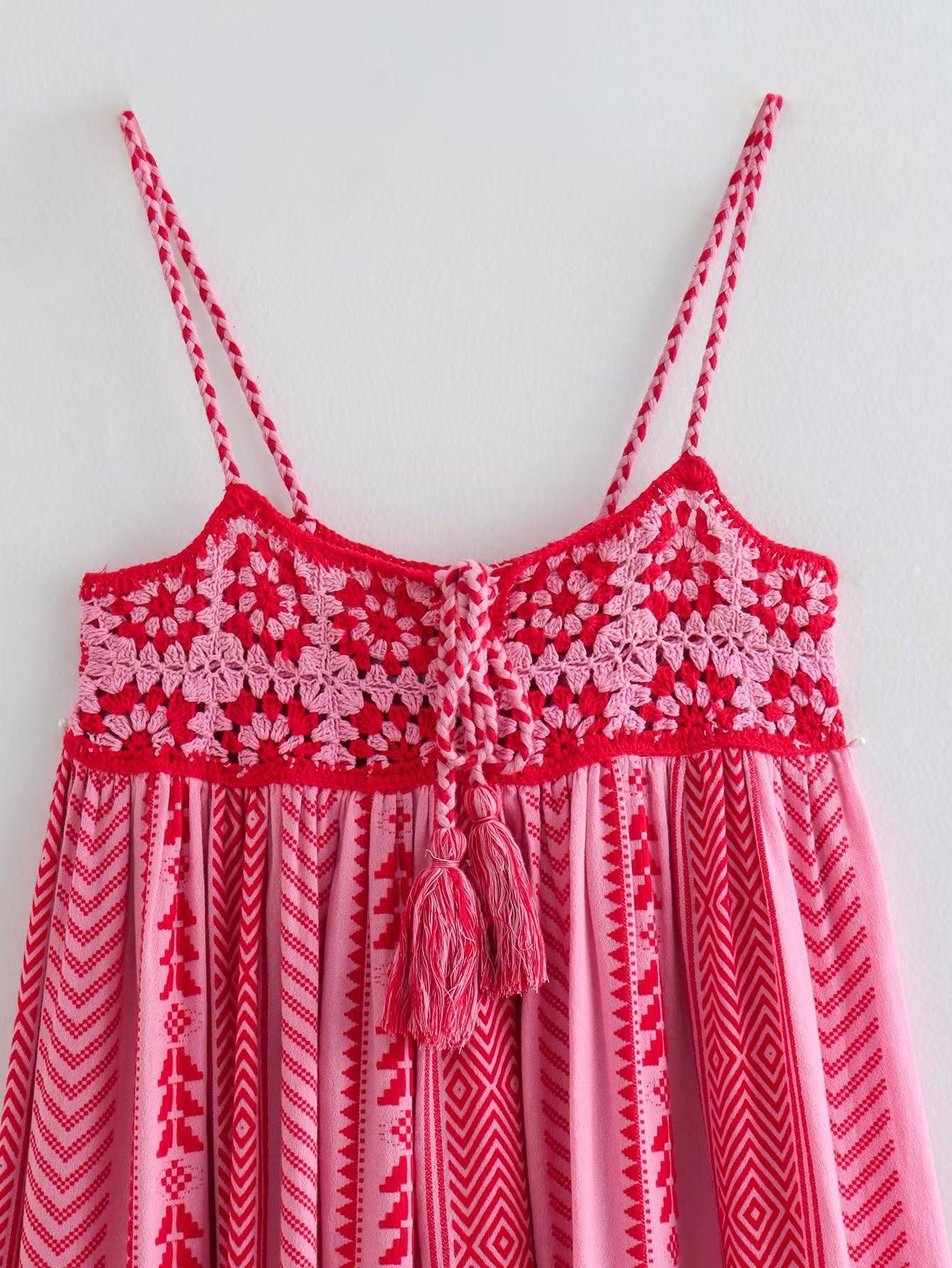 Ryla Print Crochet Slip Maxi Dress Rosa