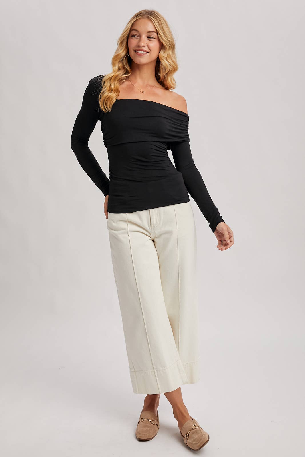Holly Elegant Asymetric Neckline Knit Top