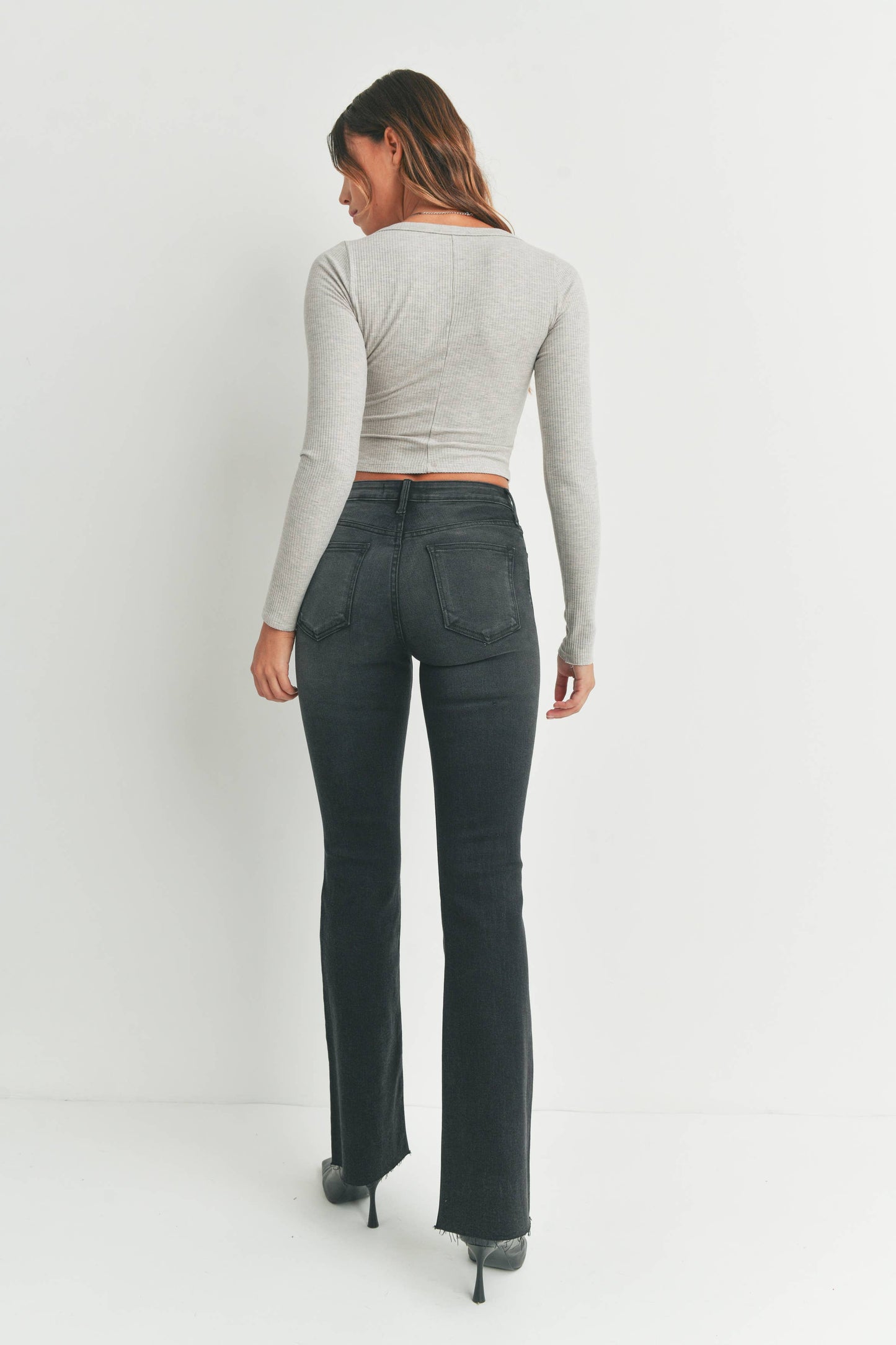 Just Black Denim - High Rise Scissor Cut Flare Wash Black BP333J