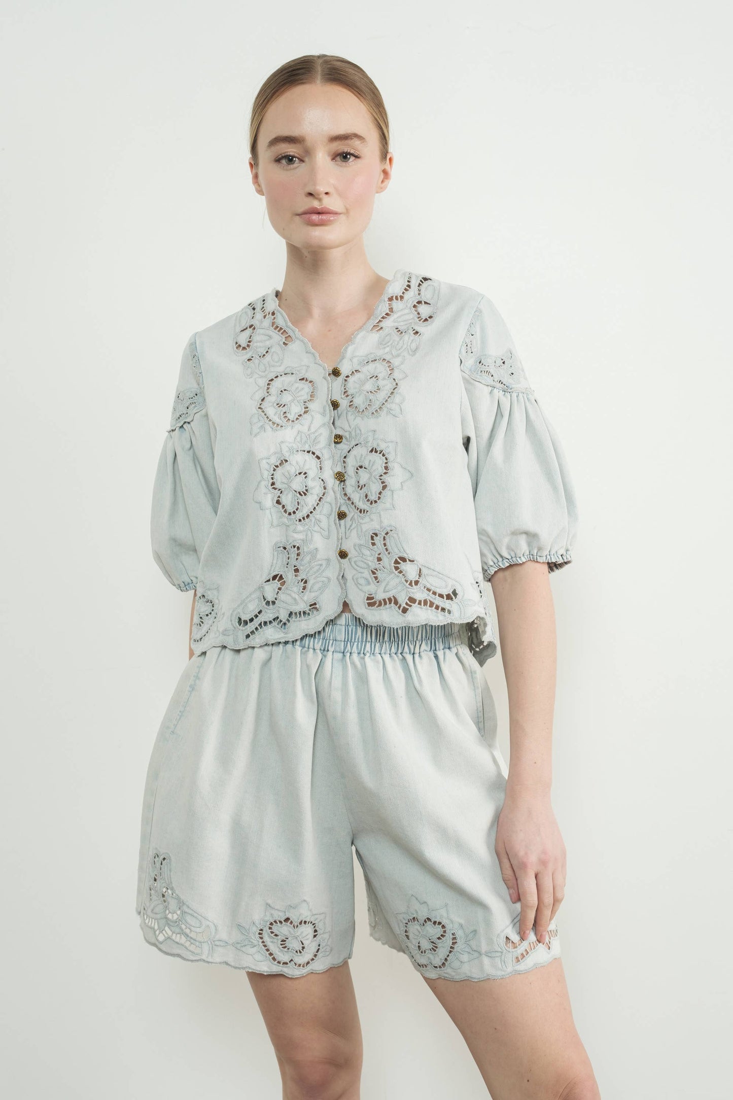 Aspen Denim Embroidered Shorts