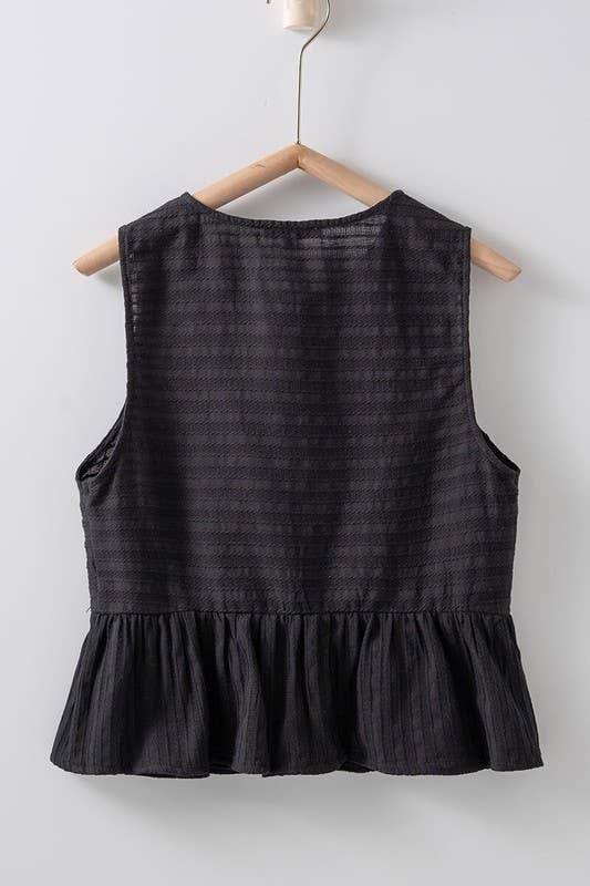 Robin -Romantic Triple Bow Front Textured White Babydoll Vest