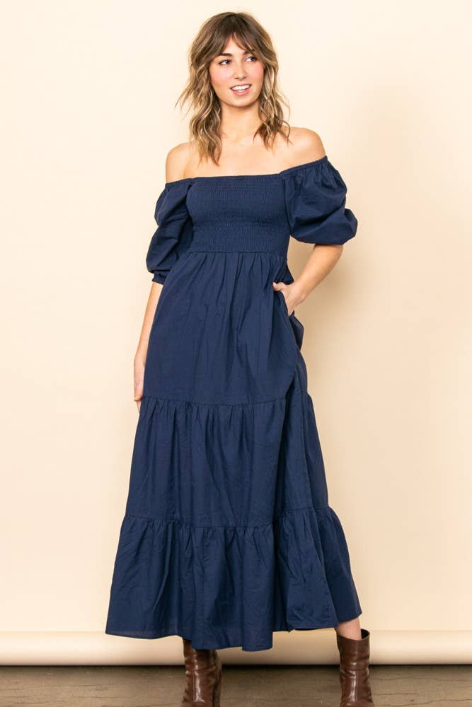 Willa - On & Off Shoulder Smocked Chest Maxi Dress