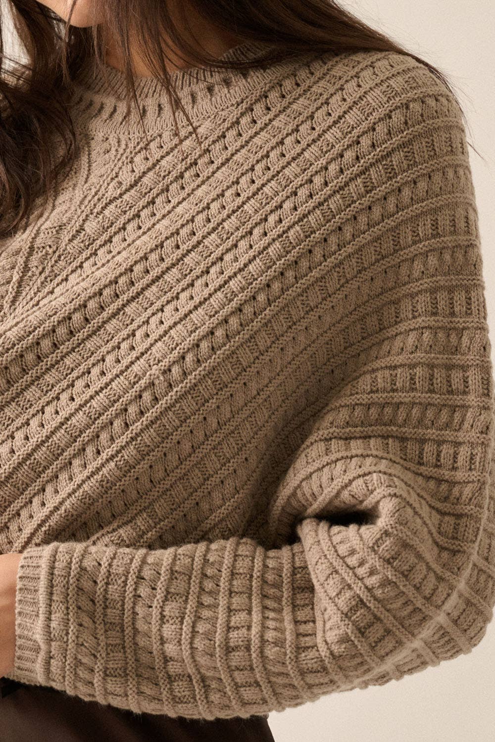 Iris - Solid Cable Knit Dolman-Sleeve Sweater