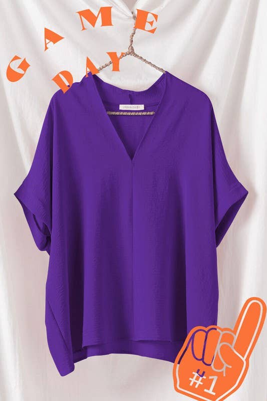 Olivia V-Neck Folded Short Sleeve Top-GD