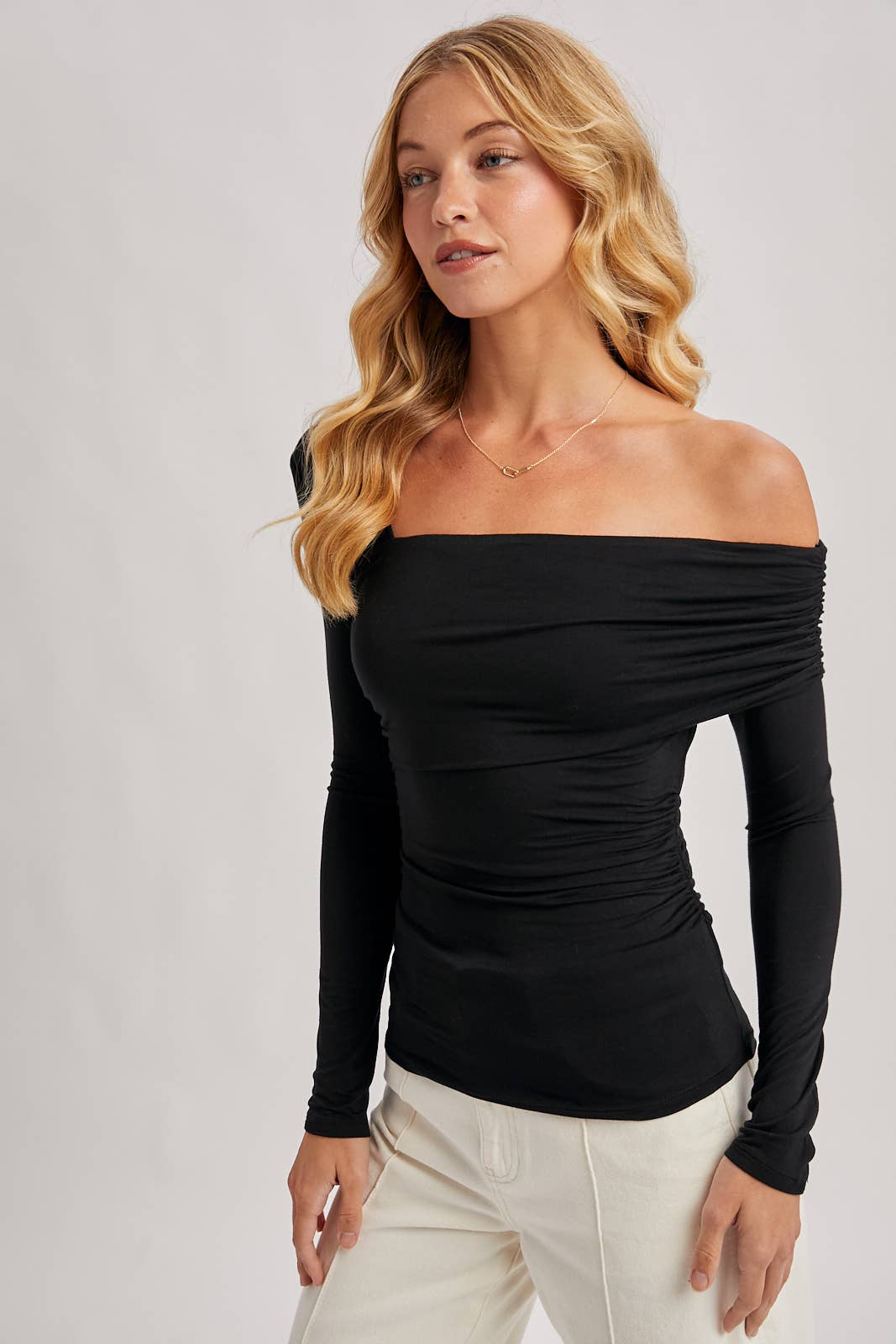 Holly Elegant Asymetric Neckline Knit Top