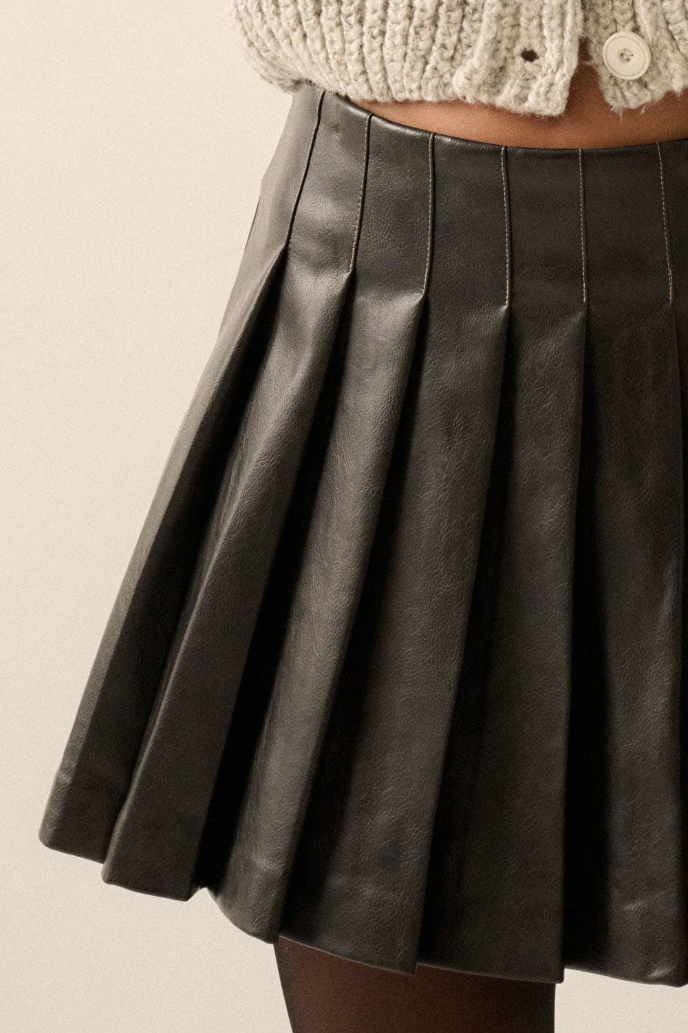 Frankie - Faux Leather Pleated Mini Skirt
