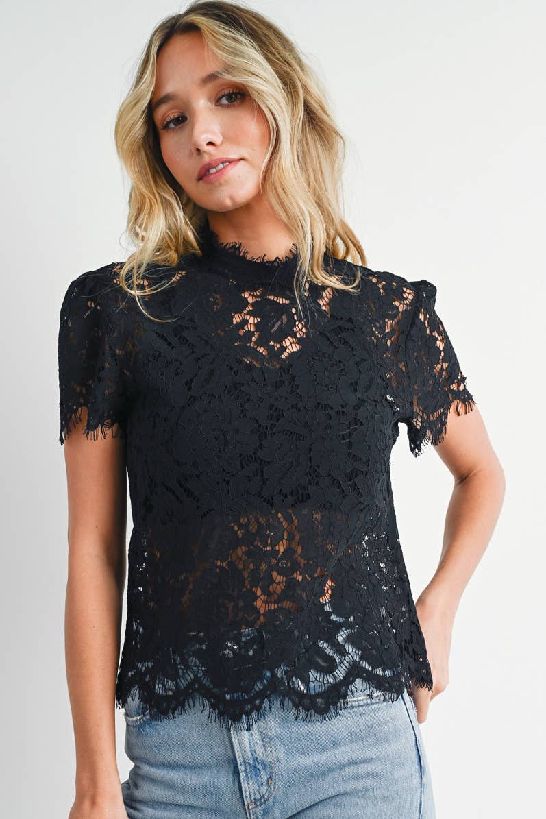 Ellen - Lace Mock Neck Top