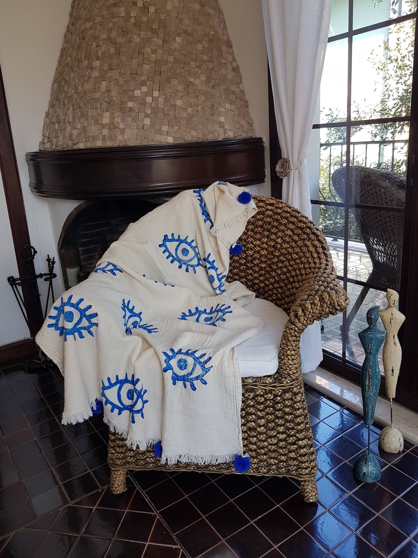 Black Evil Eye Throw Blanket by Moa