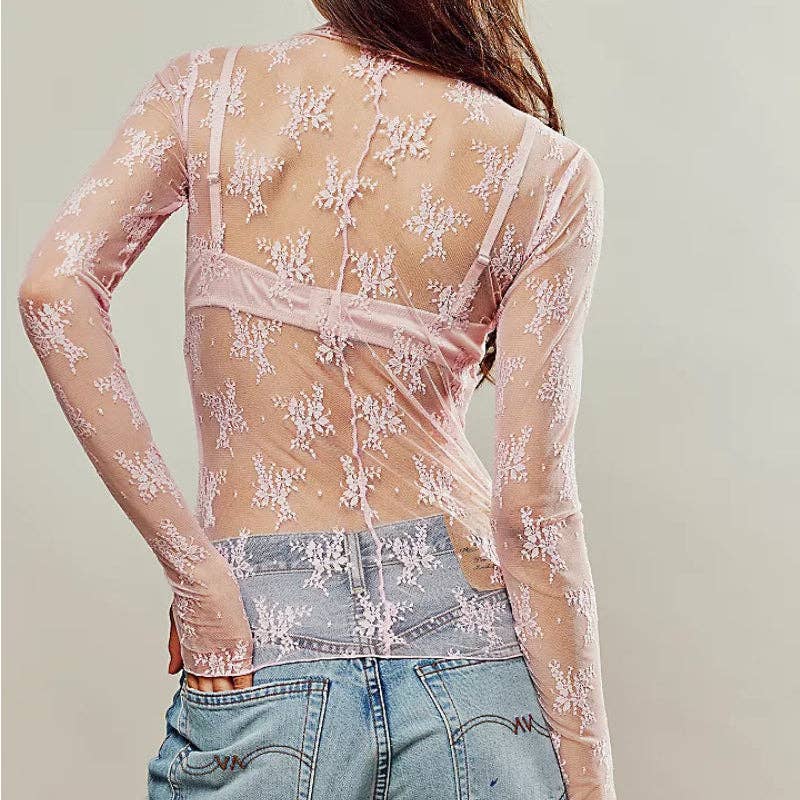 Lux Layering Floral Lace See Through Mesh Top Blouse