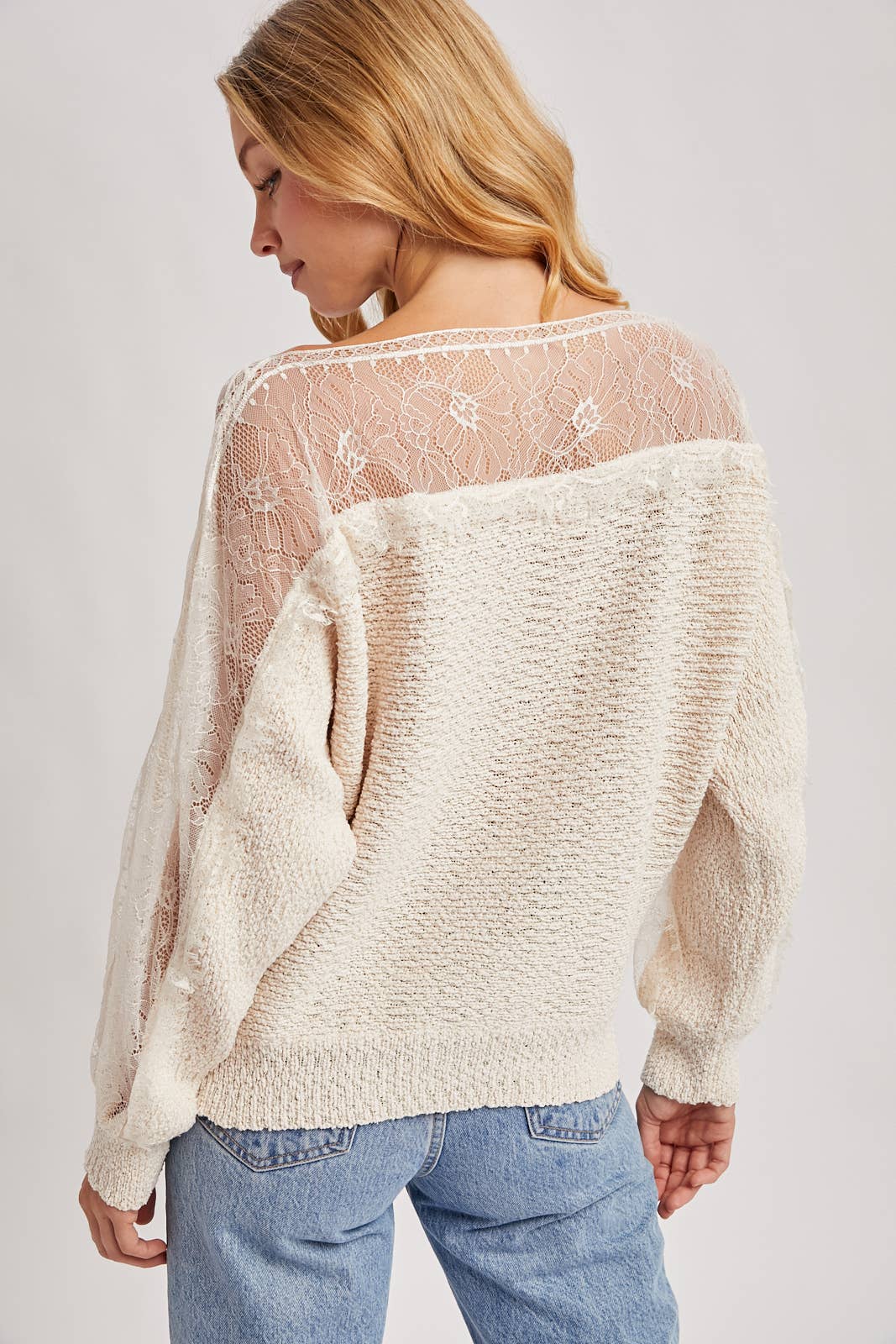 Katie Boat Neck Lace Trimmed Knit Sweater Pullover