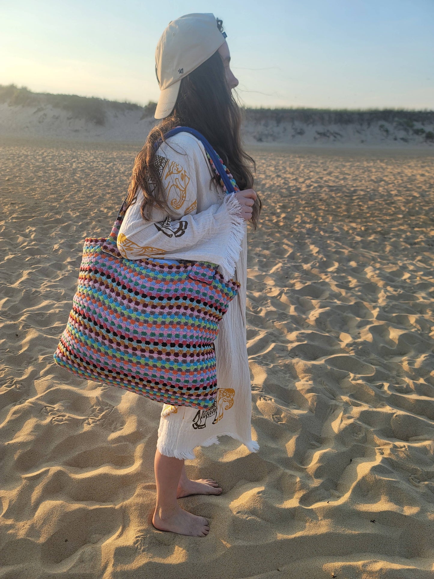 Pom Pom Beach Tote Bag | Handwoven Summer Bag | Size - Large