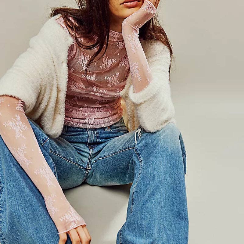 Lux Layering Floral Lace See Through Mesh Top Blouse