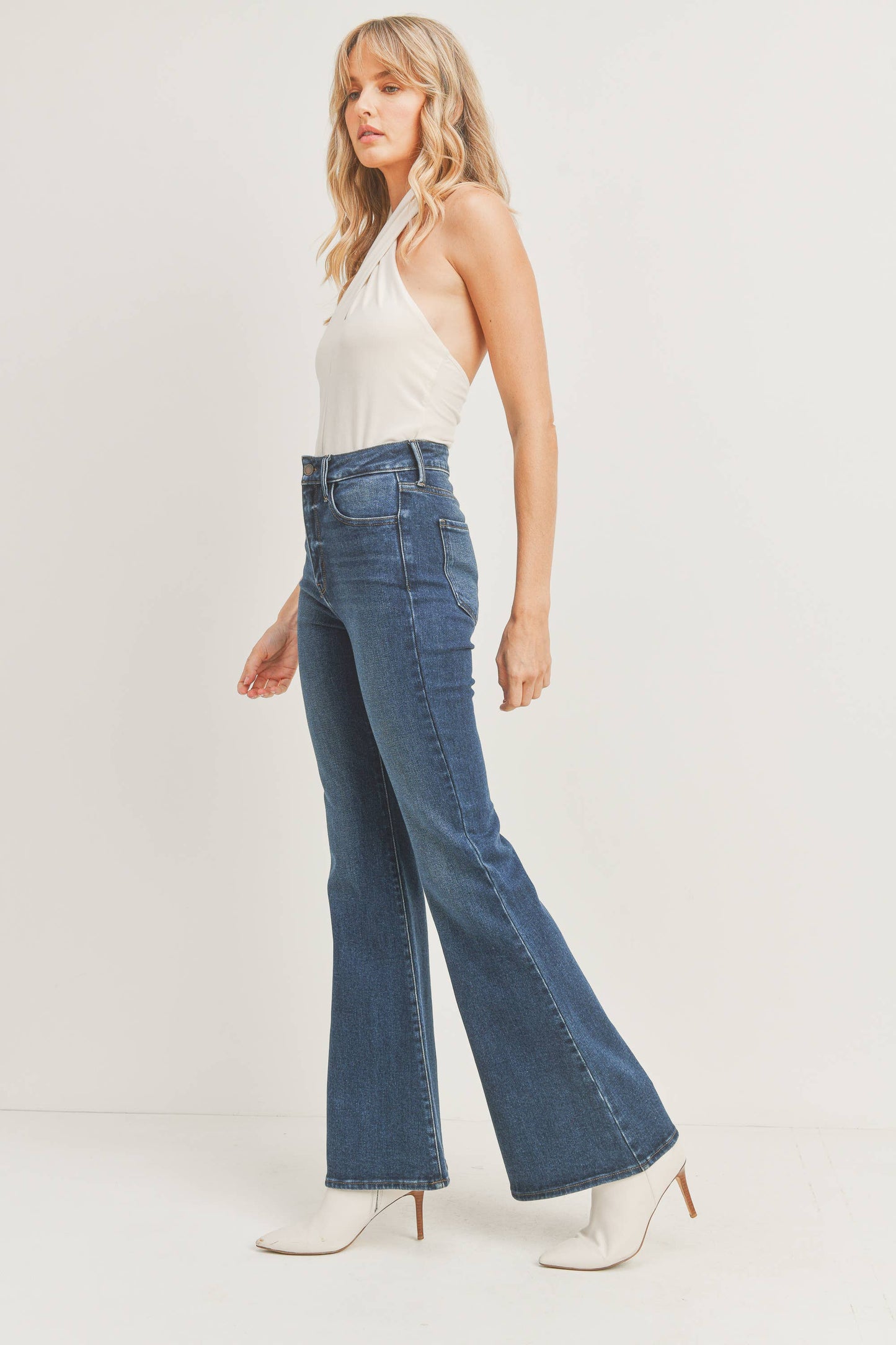 Just Black Denim High Rise Clean Bell Bottom Dark Denim (BP398J)