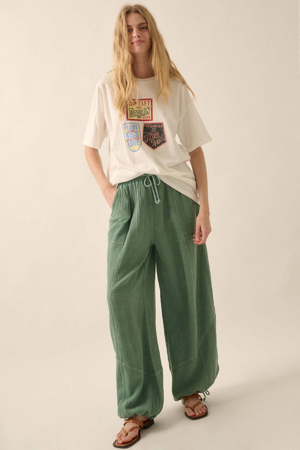 Mandi - Mineral Washed Crinkle Cotton Parachute Pants