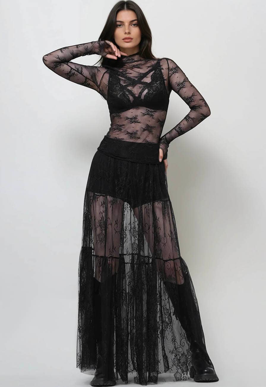 Lux Layering Floral Lace See Through Mesh Top Blouse