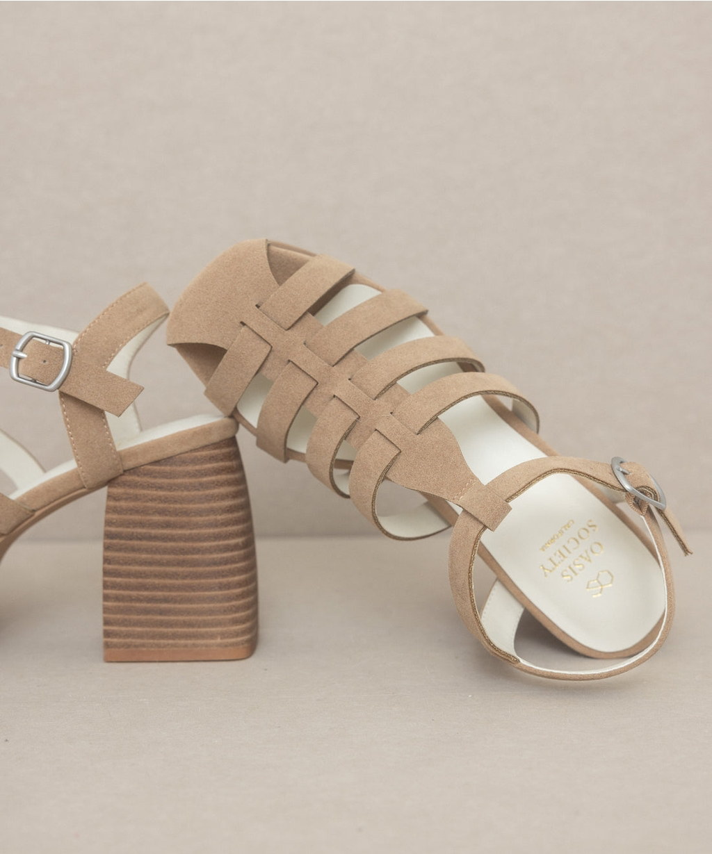 Oasis Society -The Hailee Khaki | Gladiator Cage Platform Heels