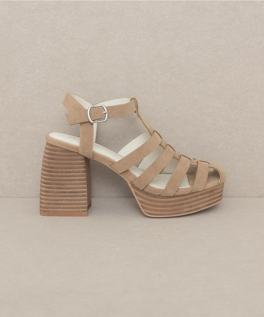 Oasis Society -The Hailee Khaki | Gladiator Cage Platform Heels