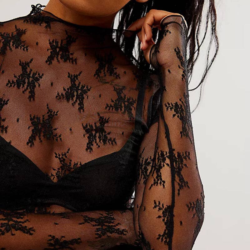 Lux Layering Floral Lace See Through Mesh Top Blouse