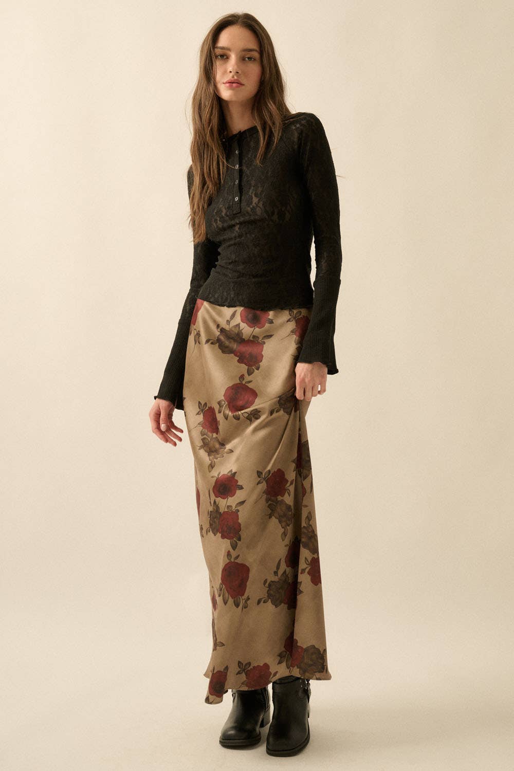 Rory Satin Floral Maxi Skirt