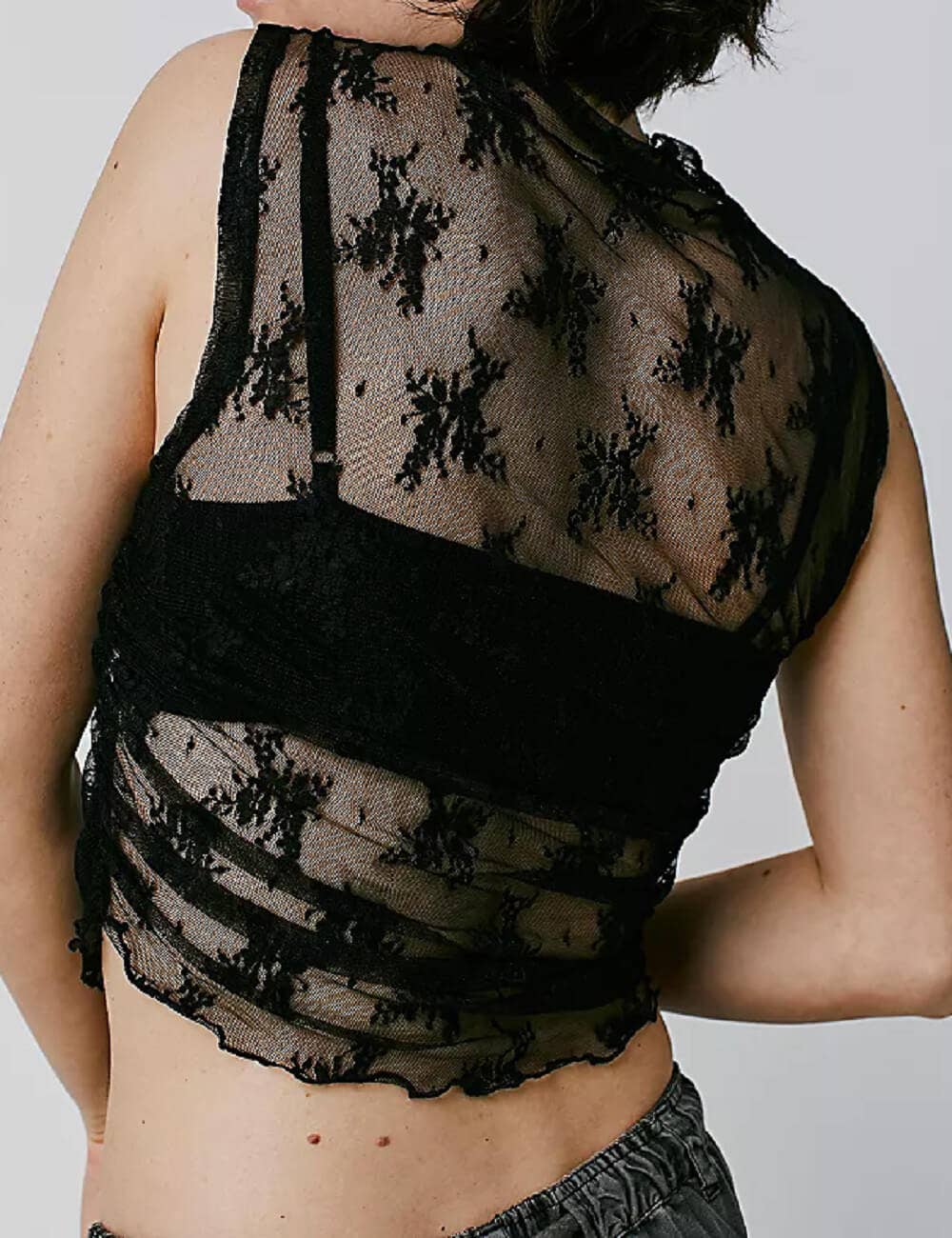 Ladies Lux Floral See Through Lace Sleeveless Blouse