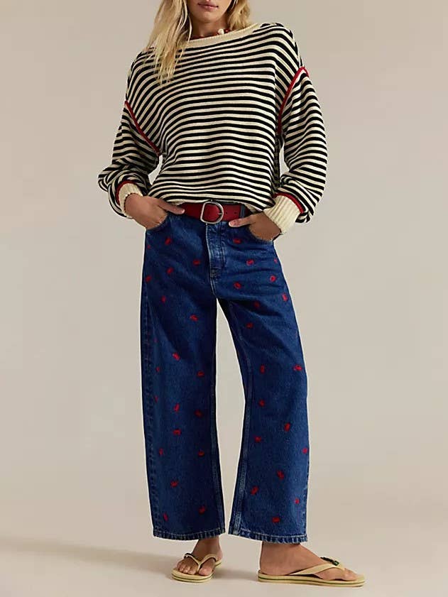 Diane - Dropped shoulders oversized Knit sweater Pullover in stripe