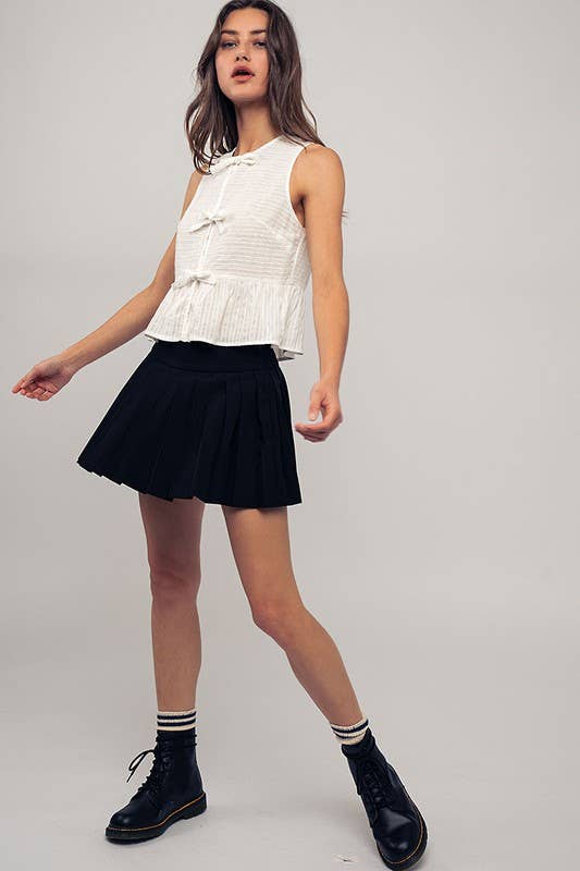 Robin -Romantic Triple Bow Front Textured White Babydoll Vest