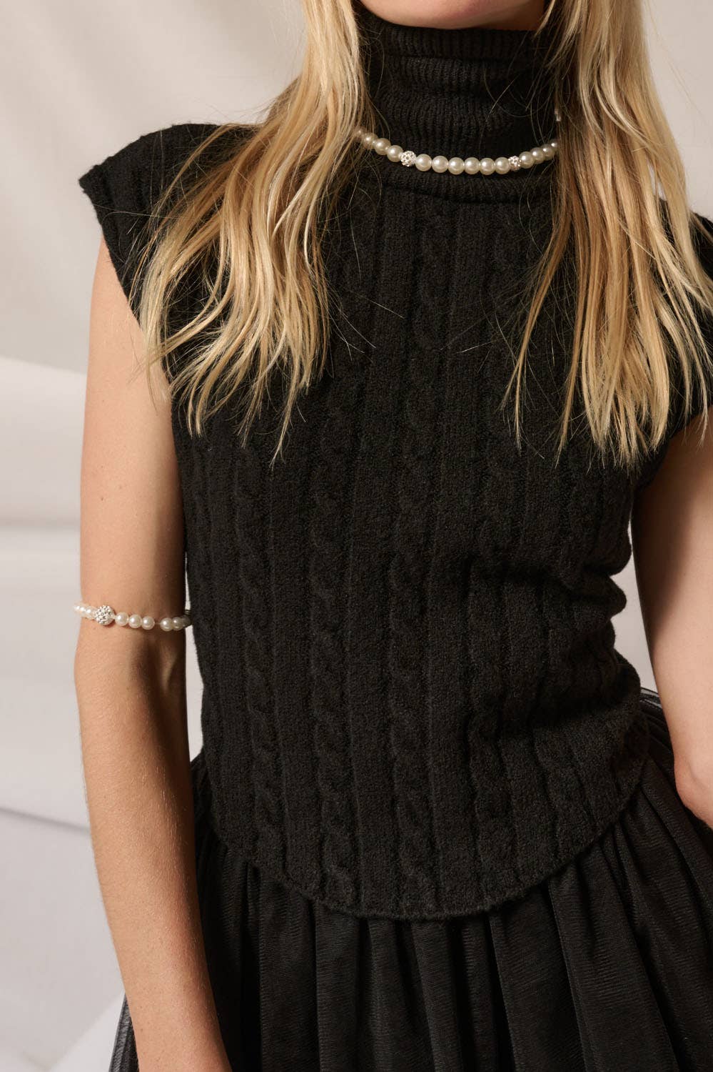 Tess - Turtleneck Sweater Bodice Ruffled Tulle Mini Dress