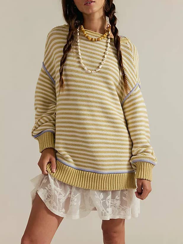 Diane - Dropped shoulders oversized Knit sweater Pullover in stripe