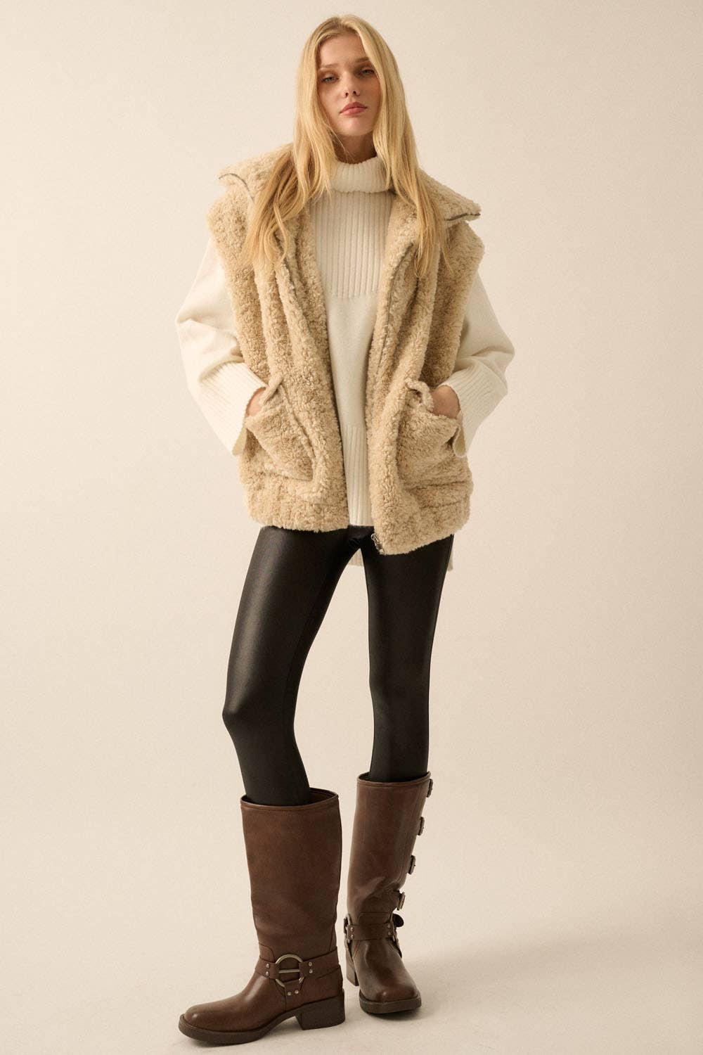 Sam - Solid Faux Fur Zip-Up Pocket Vest