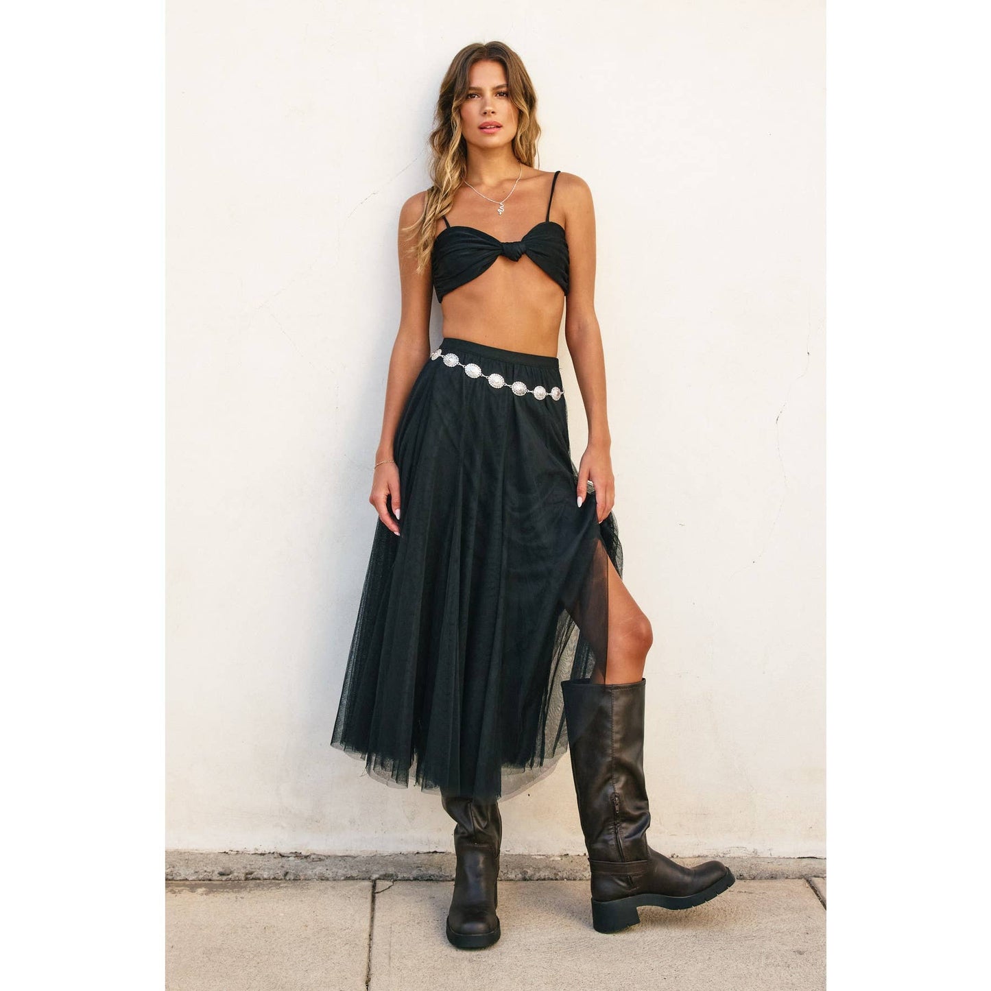 Mary - Be Free Mesh Paneled Midi Skirt