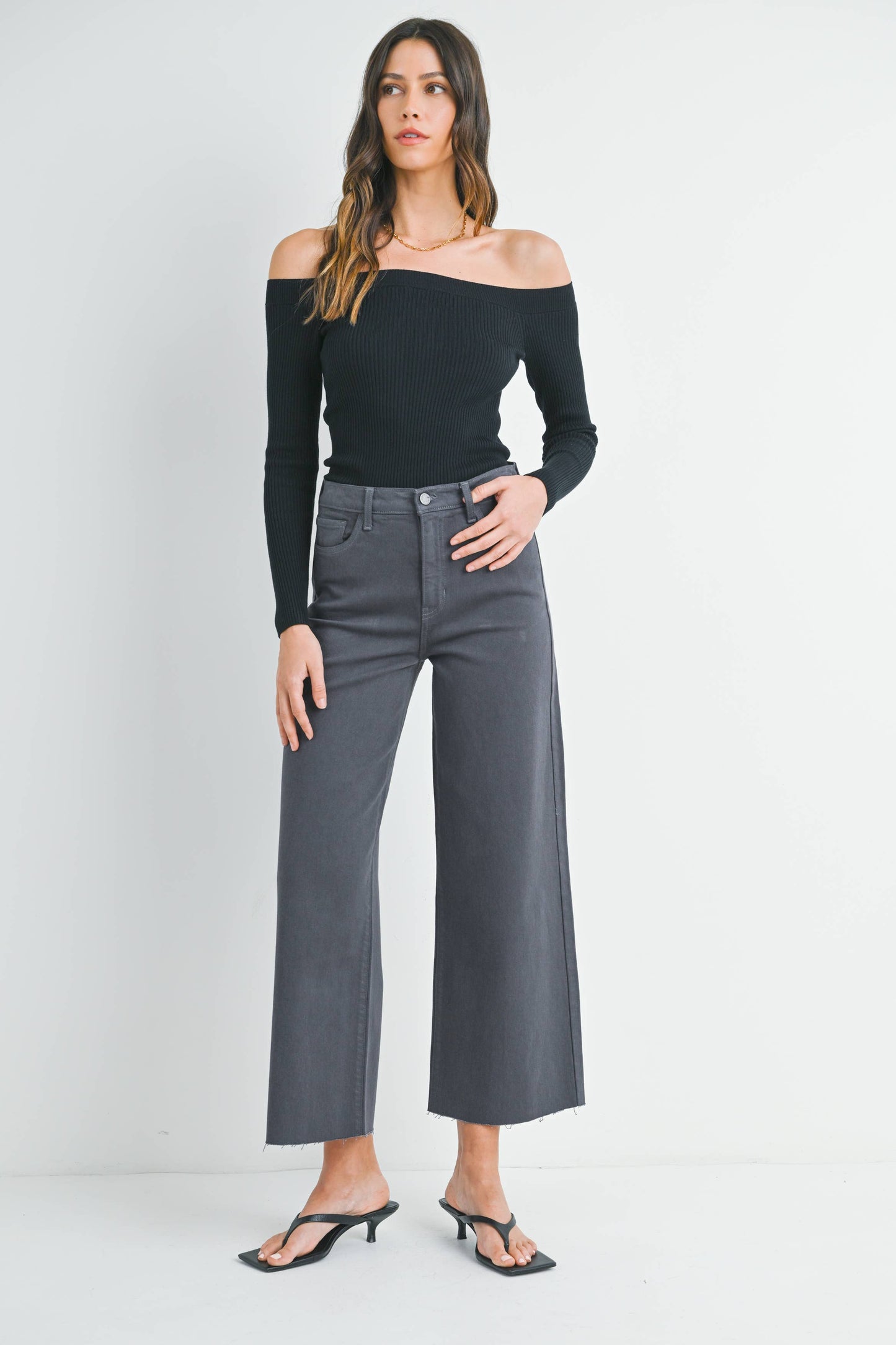 Just Black Denim - Scissor Cut Wide Leg DK Charcoal BP460J