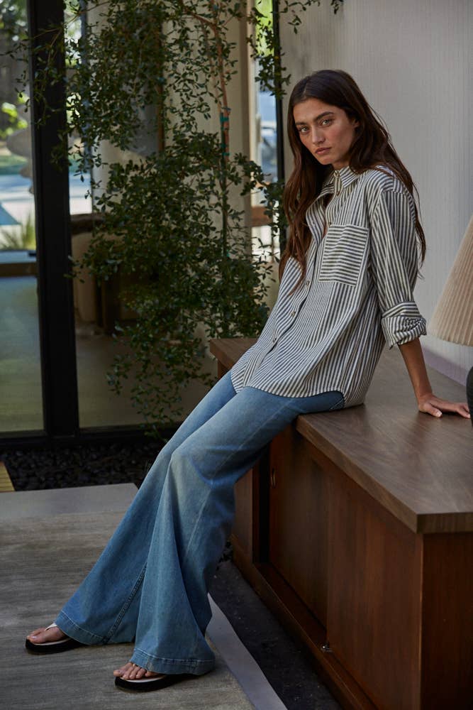 Wendy - Woven Cotton Collar Neck Button Front Long Sleeve