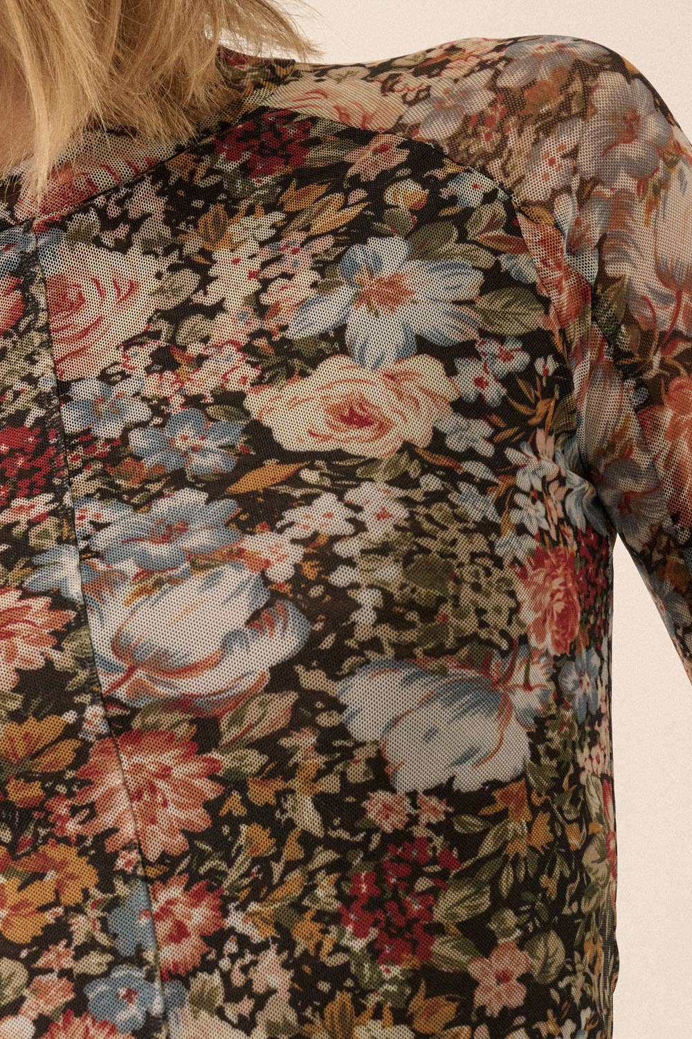 Flo - Floral Mesh Long-Sleeve Mock Neck Top