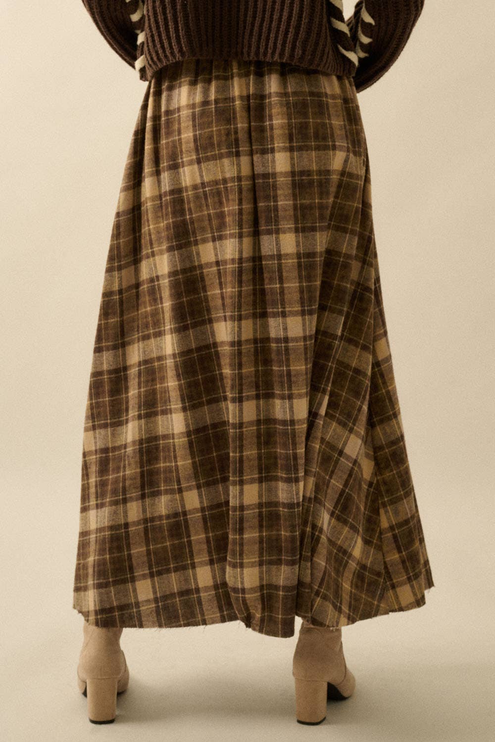 Daisy Plaid Raw Hem Maxi Skirt