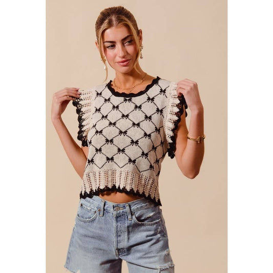 Minnie BOW RIBBON PATTERN SWEATER TOP