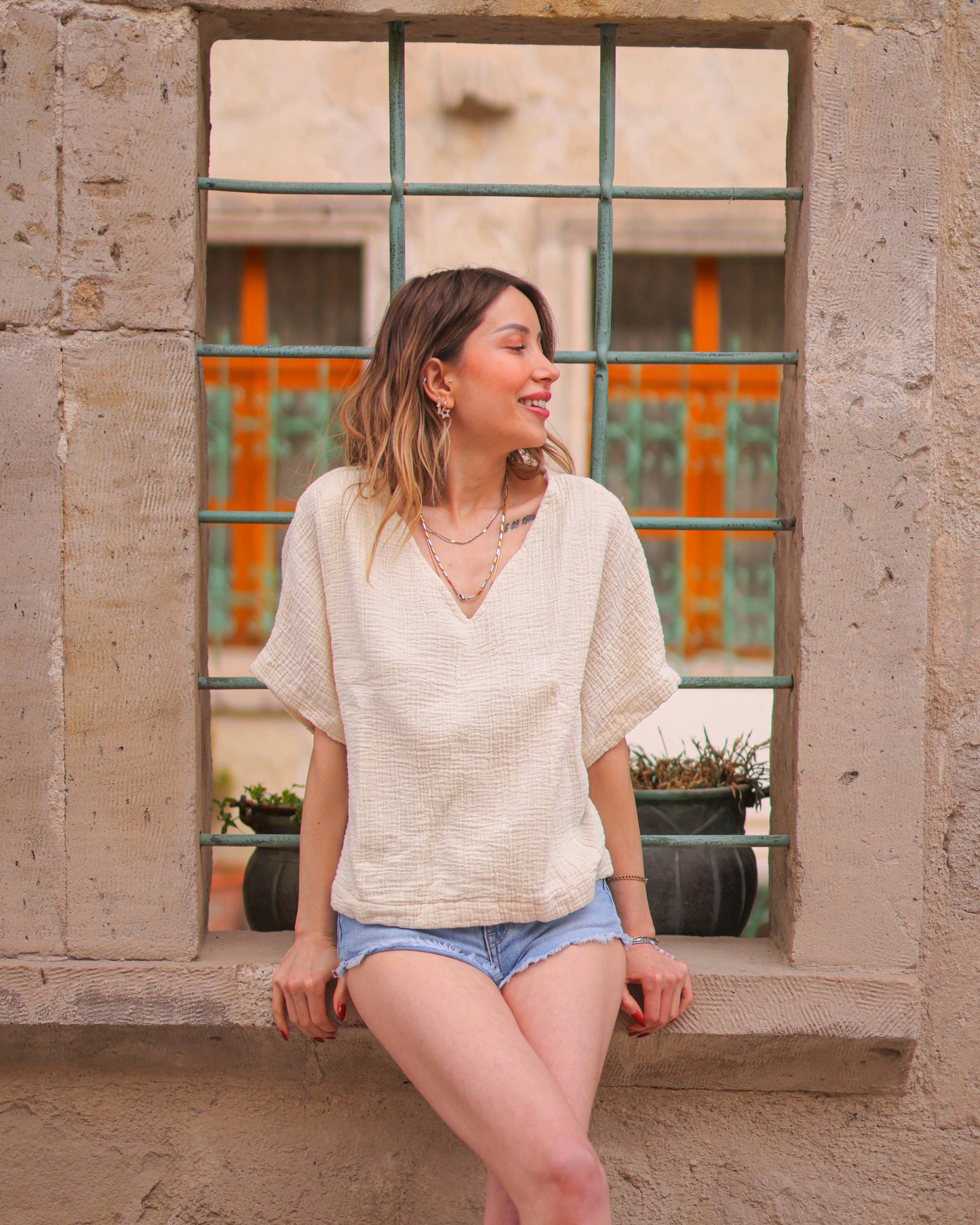 Mia Double Gauze Cotton Top