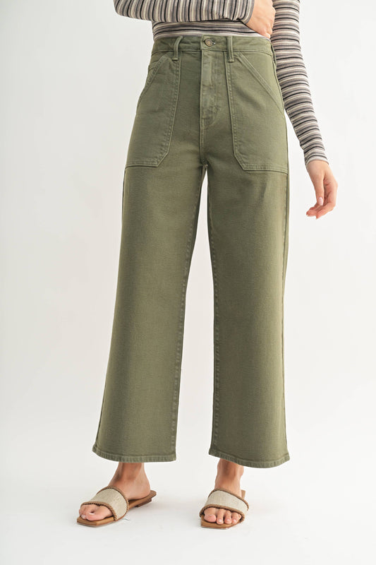 Just Black Denim - HR Cargo Pocket Wide Leg Dusty Olive BP339J