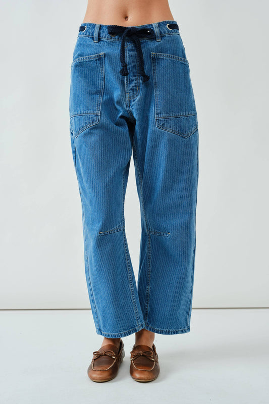 Bailey - Barrel Denim Pants With Eyelet Waist