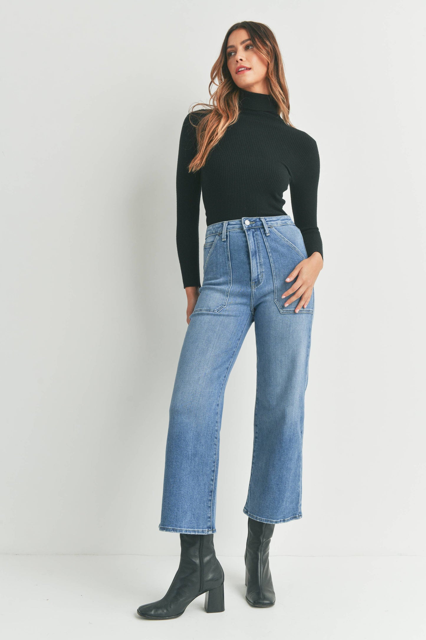 Just Black Denim -  High Rise Cargo Pocket Wide Leg