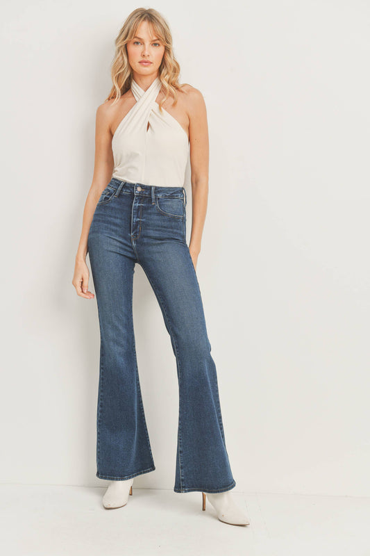 Just Black Denim High Rise Clean Bell Bottom Dark Denim (BP398J)