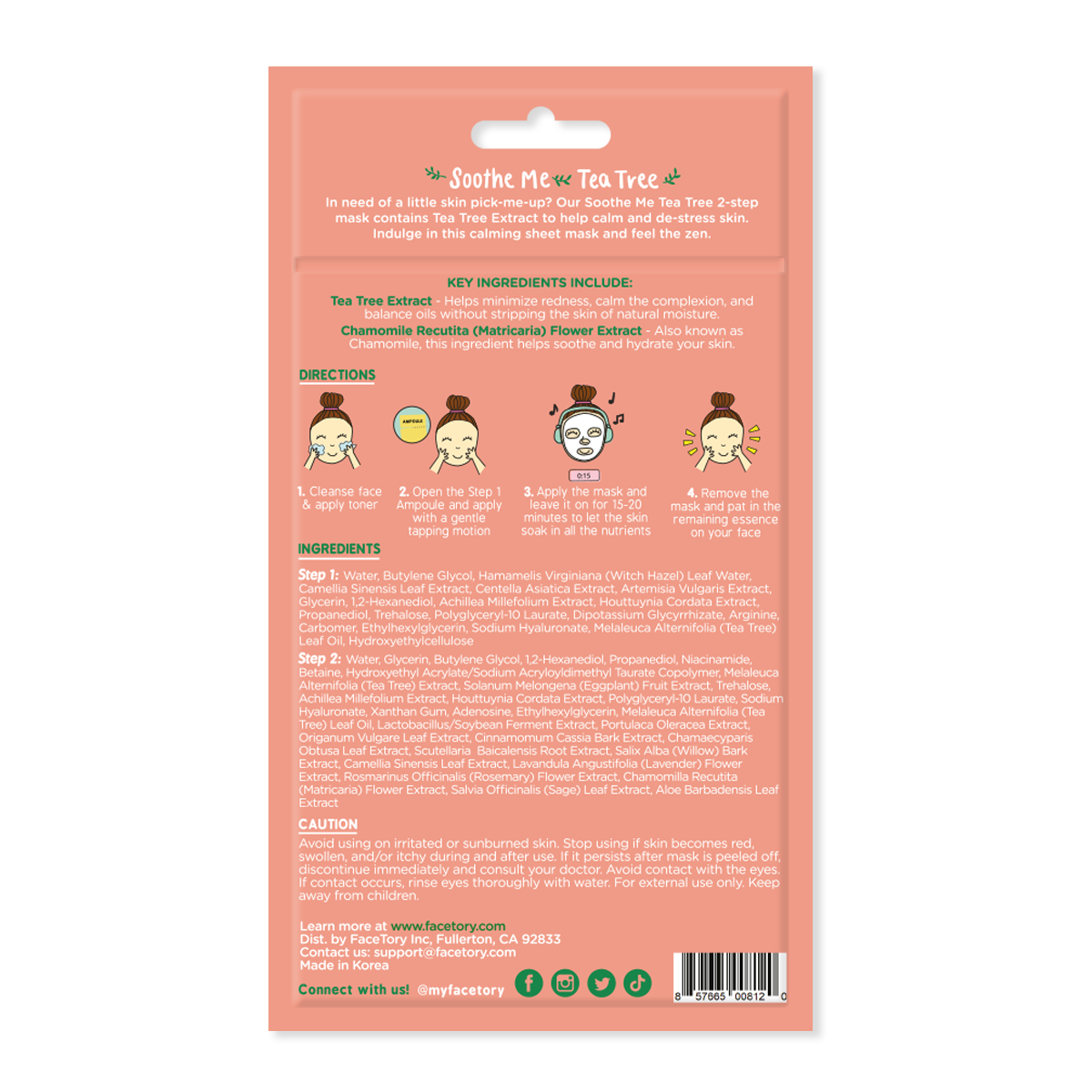 K-Beauty Skin Clearing 2-Step Sheet Mask- Soothe Me Tea Tree