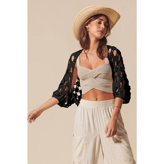 Olivia - Open Net Crochet Summer Crop Shrug Cardigan