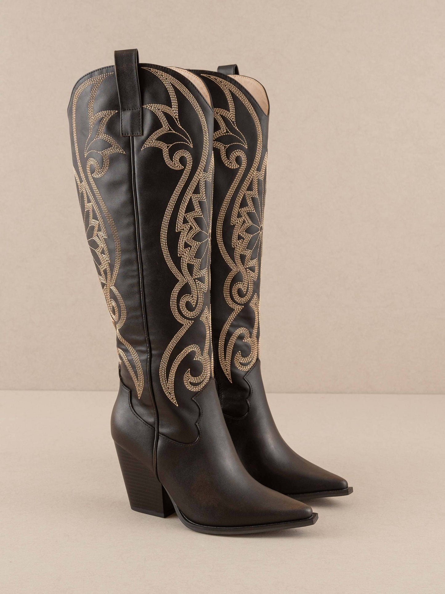 Oasis Society The Astrid Brown | Knee High Embroidered Cowboy Boot