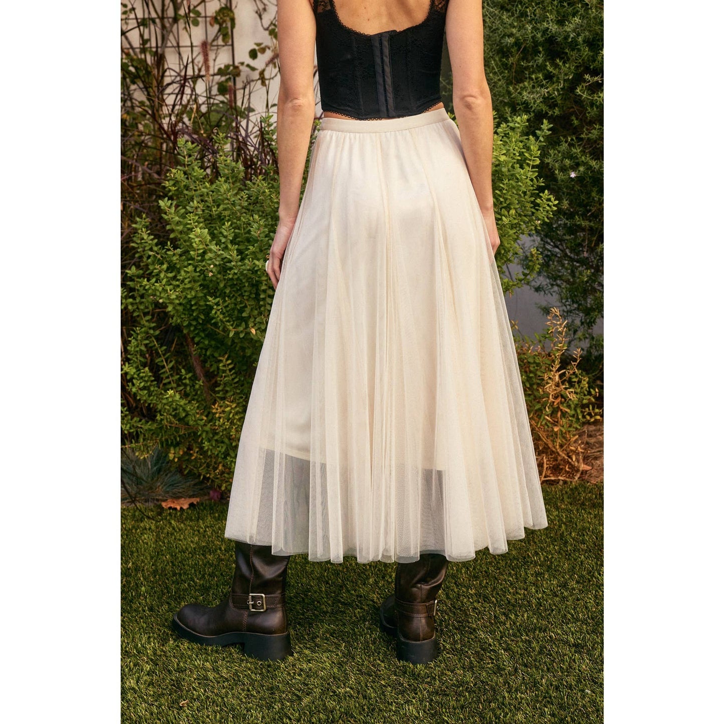 Mary - Be Free Mesh Paneled Midi Skirt