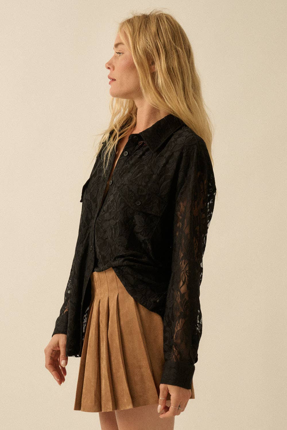 Francine Floral Lace Button-Up Pocket Shirt