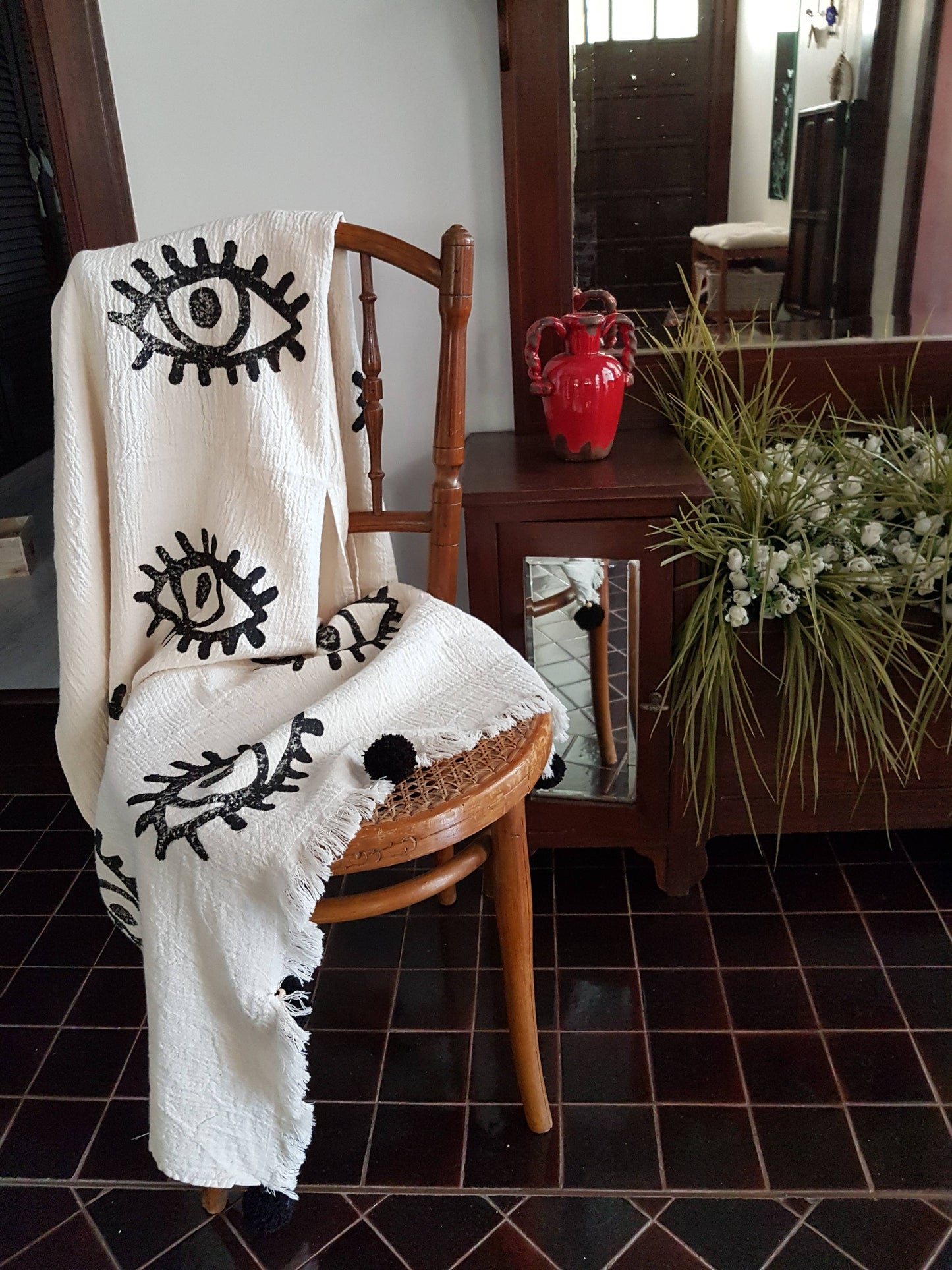 Black Evil Eye Throw Blanket by Moa